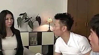 Threesome wild Asian babe big tits seduces two men for rough pleasure Blowjob