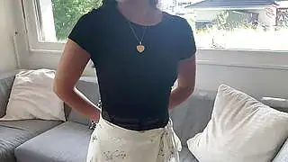 Teasing Turns into a Fuck with Amazing Cumshot on Her Lingerie and Back