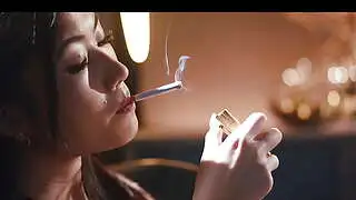 Sexy Japanese Asian Kawaii Girl Smoking Cigarette While Touching Herself In The Pussy